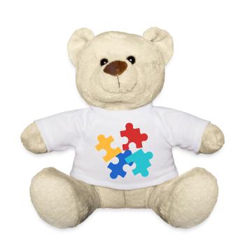 Bunte Puzzleteile Collage - Teddy - Weiß - Vorne