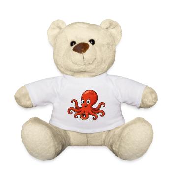 Cuddly Red Octopus Cartoon - Teddy Bear - white - Front