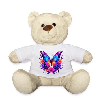Rainbow Butterfly in Floral Wreath - Teddy Bear - white - Front