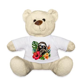 Tropical sloth in a flower frenzy - Teddy Bear - white - Front