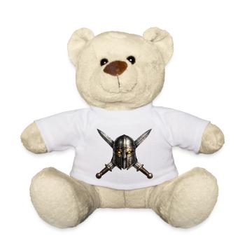 Medieval Knight Helmet Emblem - Teddy Bear - white - Front