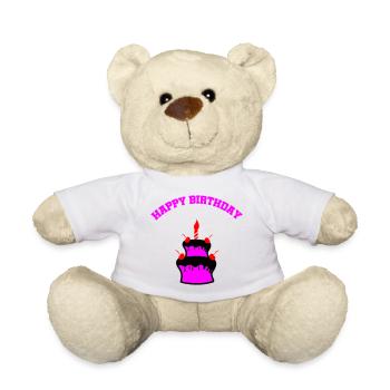 Neon Birthday Cake Sticker - Teddy Bear - white - Front