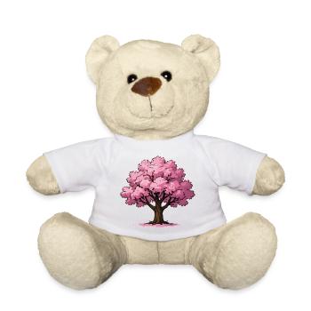 Pink Cherry Blossom Tree Illustration - Teddy Bear - white - Front
