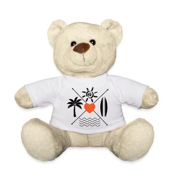 Heart Palm Trees Surfboard Sun Waves - Teddy Bear - white - Front
