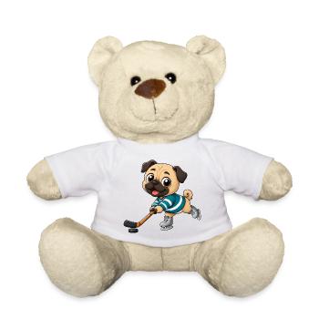 Mops Eishockeyspieler Comic Motiv - Teddy Bear - white - Front