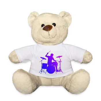 Geschenkidee für einen Schlagzeuger mit Schlagzeug - Teddy - Weiß - Vorne