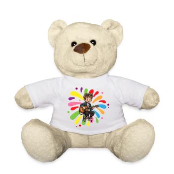 Gitarrenjunge vor bunten Farbkleksen - Teddy - Weiß - Vorne