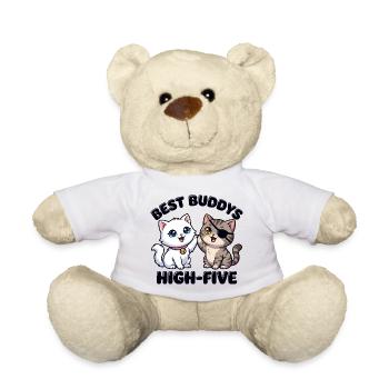 Süße Comic Katzen machen High Five – Best Buddys  - Teddy - Weiß - Vorne