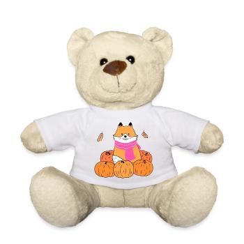 Cute Fox with Pumpkins Autumn Cartoon - Teddy Bear - white - Front