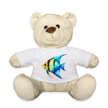 Blue Yellowfish Watercolor - Teddy Bear - white - Front