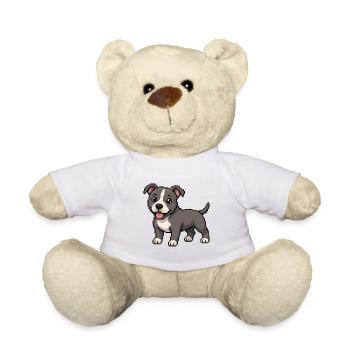Pitbull mignon – Chien rétro en pixel art - Nounours - blanc - Devant