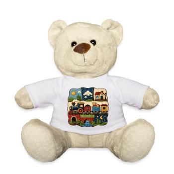 Children's Train Landscape Motif - Teddy Bear - white - Front
