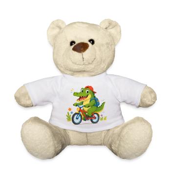 Fröhliches Krokodil fährt mit  Fahrrad zur Schule - Teddy - Weiß - Vorne