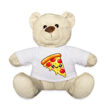 Kawaii Pizza Slice Cartoon - Teddy - Weiß - Vorne