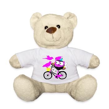 Eule auf Rad und Vögel - Teddy - Weiß - Vorne