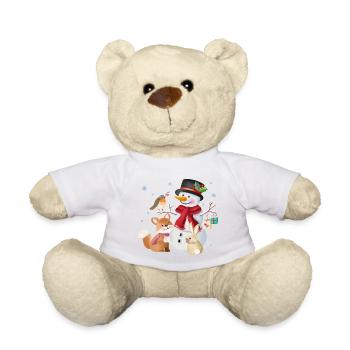 Snowman with fox, robin and hare - Teddy Bear - white - Front