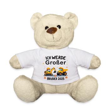 Ich Werde Großer Bruder 2025 Bagger Schwarz Kinder - Teddy - Weiß - Vorne