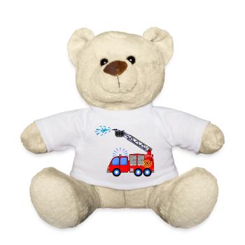 Fire engine with ladder and water children - Teddy Bear - white - Front