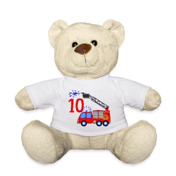 Feuerwehrfahrzeug 10 Geburtstag Leiter und Wasser - Teddy - Weiß - Vorne