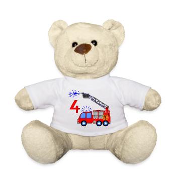 Feuerwehrfahrzeug 4 Geburtstag Kinder - Teddy - Weiß - Vorne