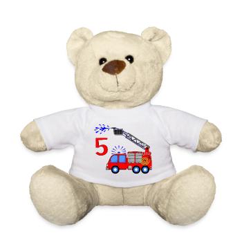 Feuerwehrfahrzeug 5 Geburtstag Kinder - Teddy - Weiß - Vorne