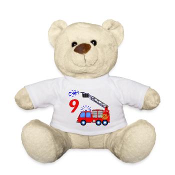 Fire engine 9 birthday children - Teddy Bear - white - Front