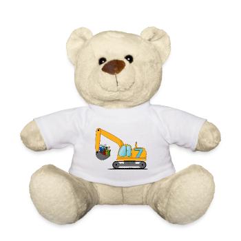 Excavator Kids 7th Birthday - Teddy Bear - white - Front