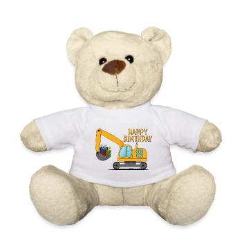 Excavator Kids Happy Birthday 8 - Teddy Bear - white - Front