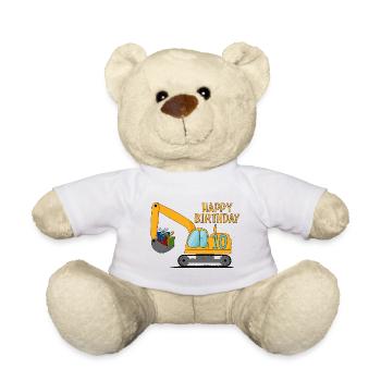 Excavator Kids Happy Birthday 10 - Teddy Bear - white - Front