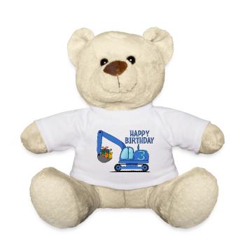Bagger Kinder Happy Birthday 3 Blau - Teddy - Weiß - Vorne
