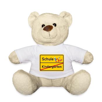 Einschulung Schulanfang Kindergarten Schild Schul - Teddy - Weiß - Vorne