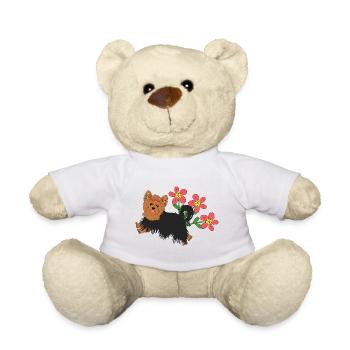 Joyeux Yorkshire Terrier et fleurs - Nounours - blanc - Devant
