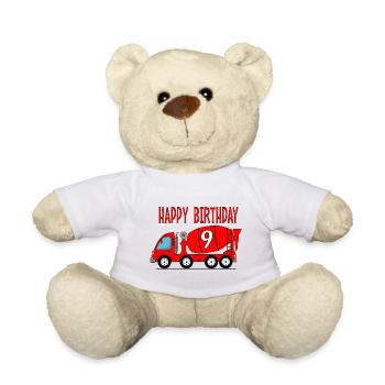 Bétonnière Joyeux anniversaire 9 - Nounours - blanc - Devant