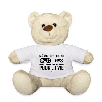 Father and Son Gamer Man Dad Gaming - Teddy Bear - white - Front