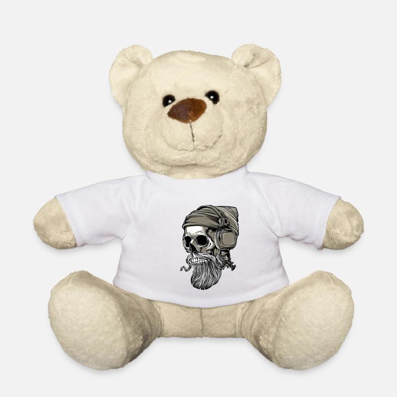 Bart Hipster Skull mit Kopfhörer - Teddy - Weiß