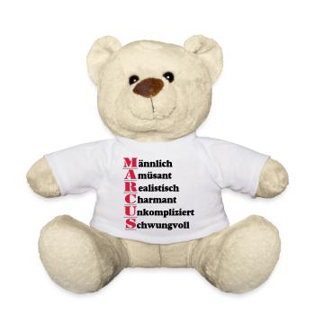 Marcus Vorname,Namensschild,Name,Fun Shirt (25) - Teddy - Weiß - Vorne