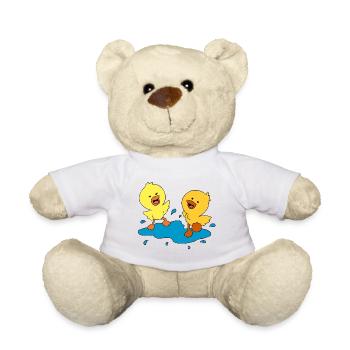 Süße Entenküken plantschen in einer Pfütze - Teddy - Weiß - Vorne