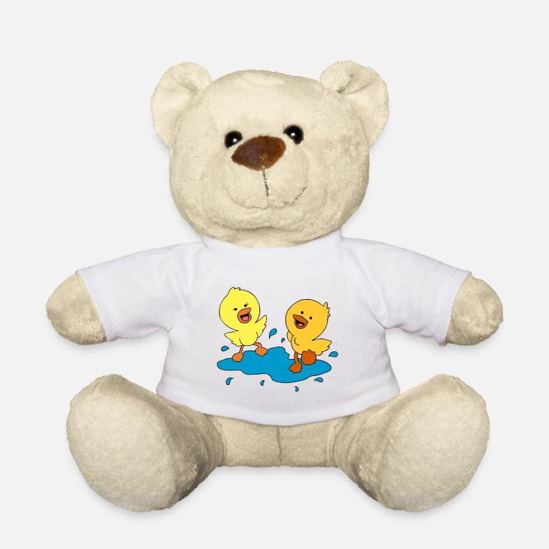 Cute ducklings splashing in a puddle - Teddy Bear - white