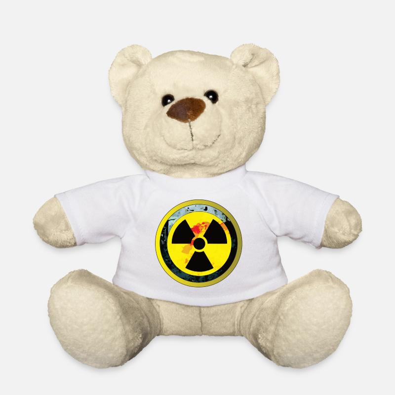 Caution Radioactive atom Radiation carries danger - Teddy Bear - white