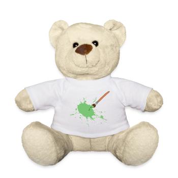 Green Paint Splash with Brush - Teddy Bear - white - Front