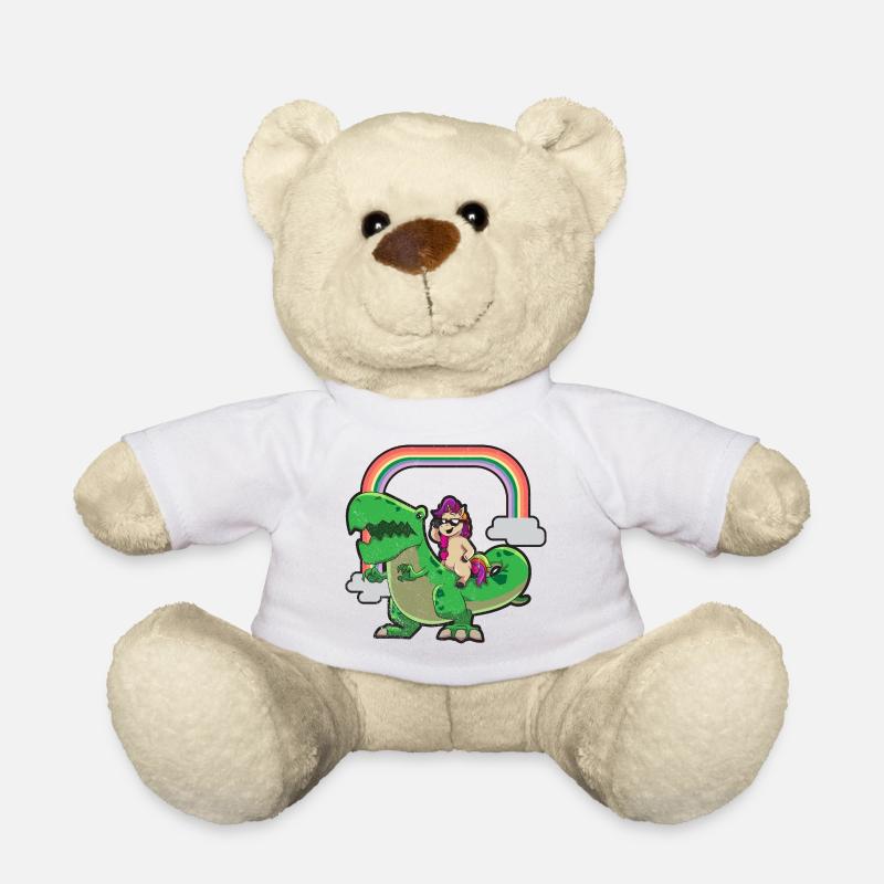 Einhorn reitet Dinosaurier - Teddy - Weiß