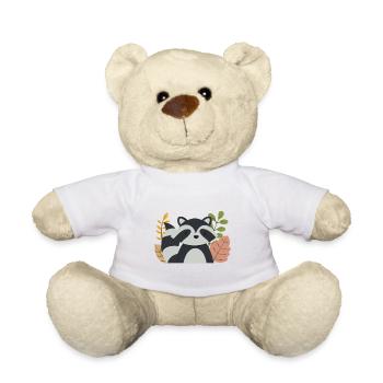Kawaii Waschbär mit Herbstblättern – Cute Forest - Teddy - Weiß - Vorne