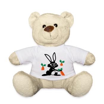 A rabbit with sunglasses in a carrot field - Teddy Bear - white - Front