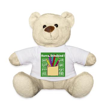 Schulkind mit Buntstiften und Schreibblock - Teddy - Weiß - Vorne