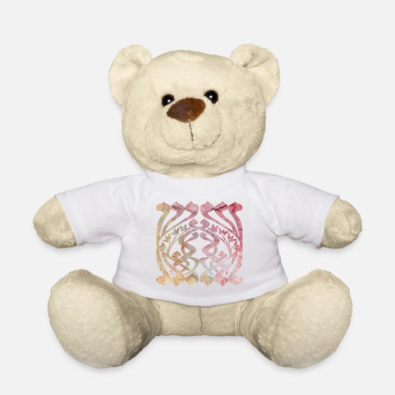 Watercolour leaf pattern with floral design - Teddy Bear - white