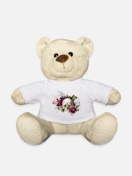 Totenkopf Blumen Skull Schädel Tod Floral Geschenk - Teddy - Weiß