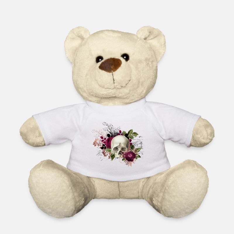 Totenkopf Blumen Skull Schädel Tod Floral Geschenk - Teddy - Weiß