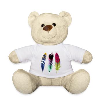Colorful Feather Art Trio - Teddy Bear - white - Front