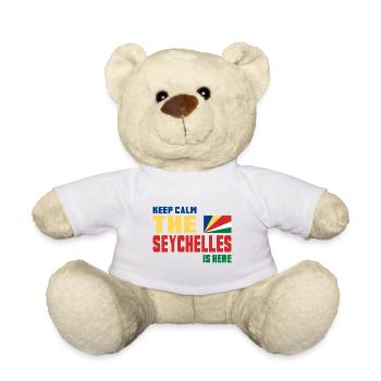Keep Calm Seychellen Design / Geschenk Flagge - Teddy - Weiß - Vorne