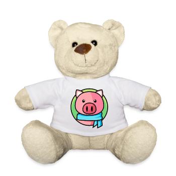 Cochon rose avec écharpe - Nounours - blanc - Devant